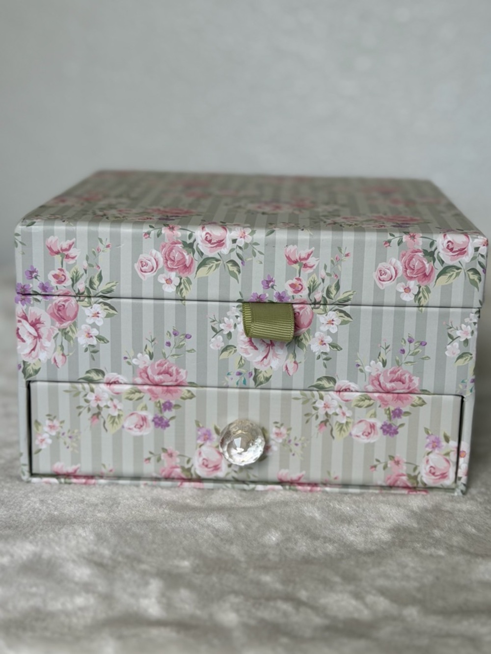 NEW Pink Rose Floral Coquette Faux Leather Jewelry Box 1 drawer mirror vanity